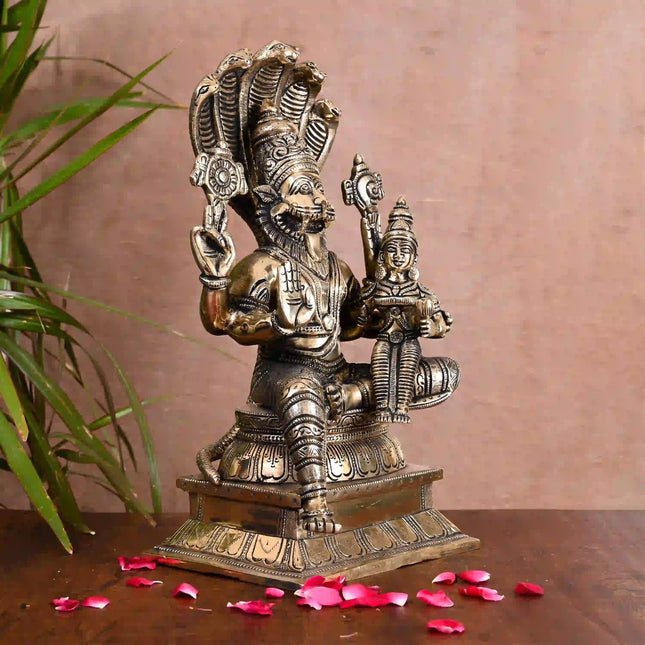 Brass Sitting Lakshmi Narasimha Idol (13 Inch)