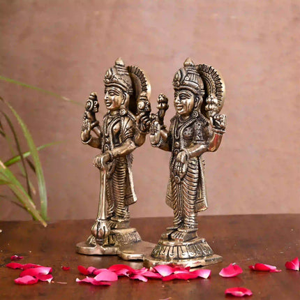 Brass Lord Standing Vishnu Lakshmi Idol (6.5 Inch)