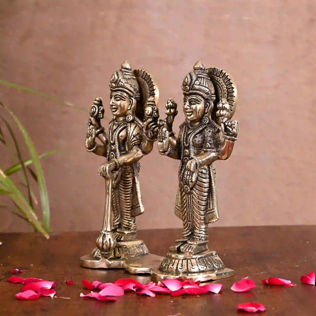 Brass Lord Standing Vishnu Lakshmi Idol (6.5 Inch)