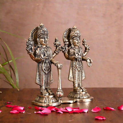 Brass Lord Standing Vishnu Lakshmi Idol (6.5 Inch)