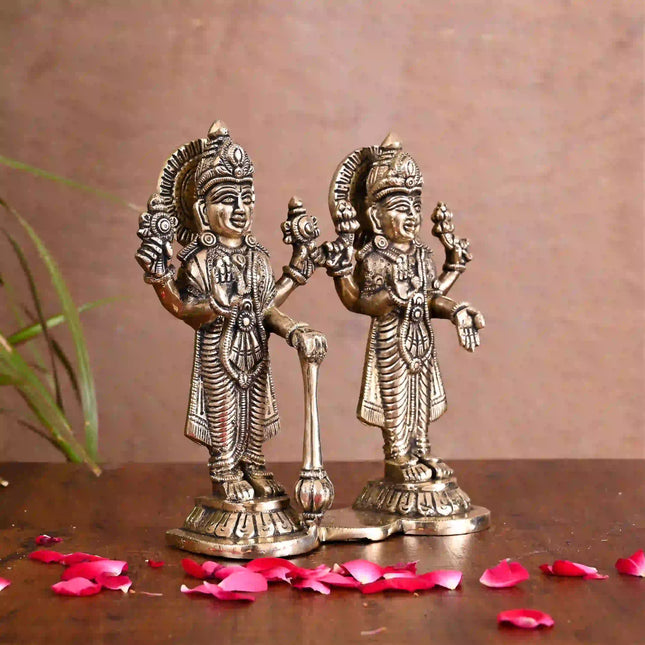 Brass Lord Standing Vishnu Lakshmi Idol (6.5 Inch)