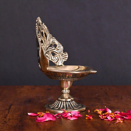 Brass Ethnic Handcarved Diya (6 Inch)
