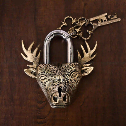 Brass Deer Face Door Lock With Two Keys (4.5 Inch)