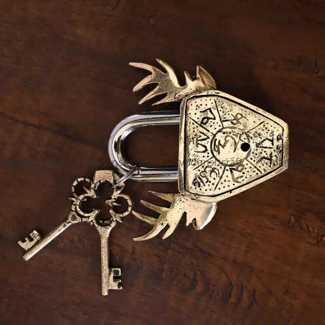 Brass Deer Face Door Lock With Two Keys (4.5 Inch)