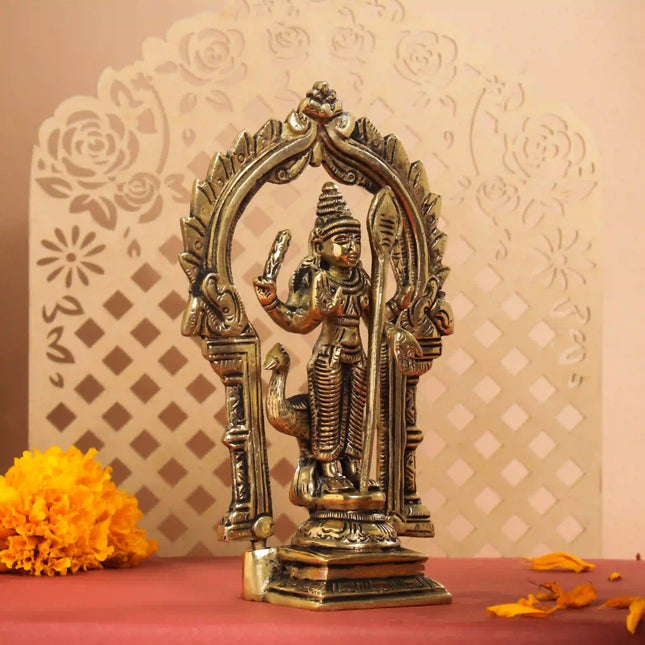 Brass Standing Lord Murugan/Kartikeya Frame Idol (6.5 Inch)