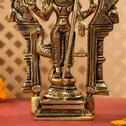Brass Standing Lord Murugan/Kartikeya Frame Idol (6.5 Inch)