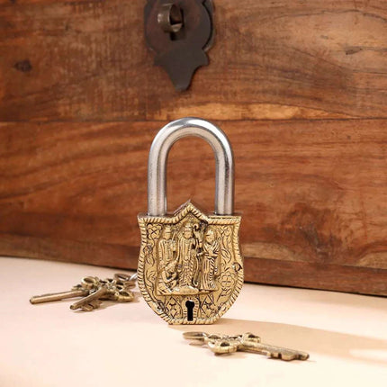 Brass Ram Darbar Door Lock With Three Brass Keys (4.5 Inch)