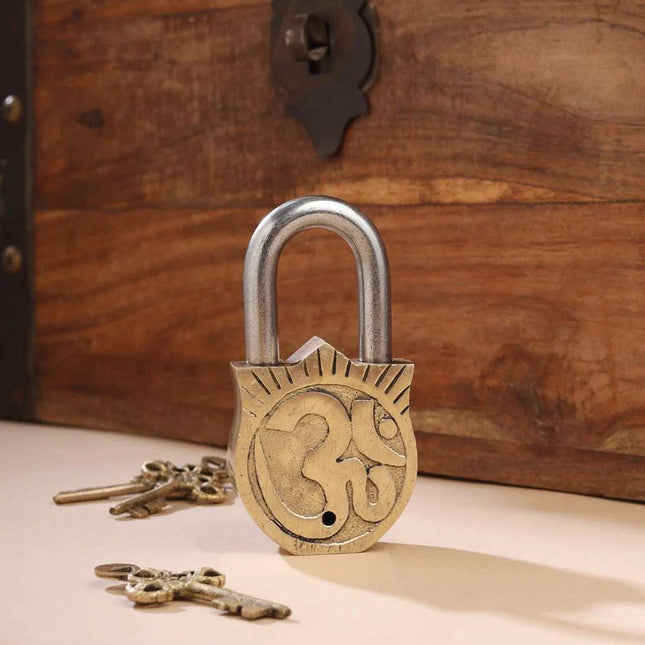 Brass Ram Darbar Door Lock With Three Brass Keys (4.5 Inch)