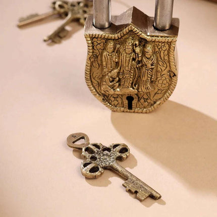 Brass Ram Darbar Door Lock With Three Brass Keys (4.5 Inch)