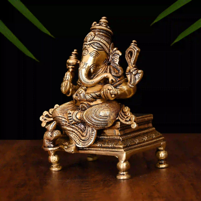 Brass Superfine Chowki Sitting Ganesha Idol (6.5 Inch)