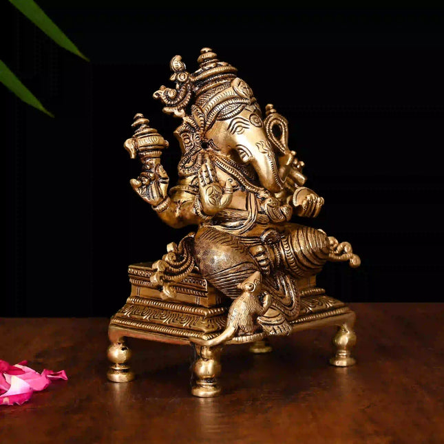 Brass Superfine Chowki Sitting Ganesha Idol (6.5 Inch)