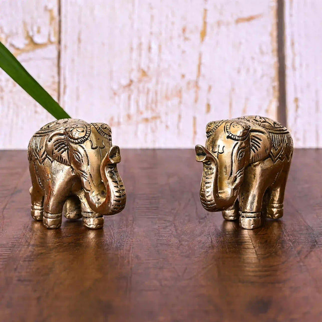 Brass Elephant Statue Pair (2.2 Inch)