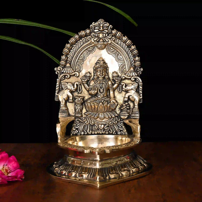Brass Lakshmi Vilaku Diya/Lamp (10 Inch)