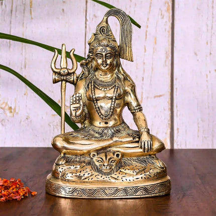 Brass Sitting Lord Shiva Idol (9 Inch)