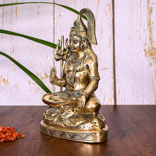 Brass Sitting Lord Shiva Idol (9 Inch)