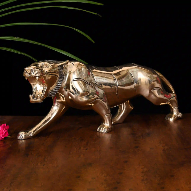 Brass Majestic Roaring Tiger Statue (7.5 Inch)