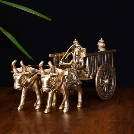 Brass Ganesha Double Bullock Cart (5.8 Inch)