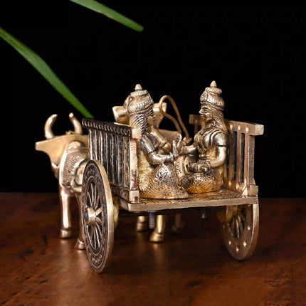 Brass Ganesha Double Bullock Cart (5.8 Inch)