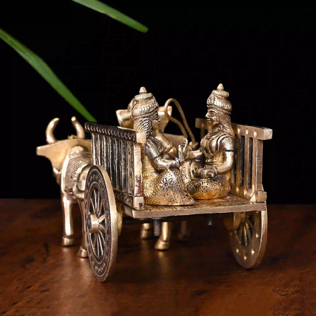 Brass Ganesha Double Bullock Cart (5.8 Inch)