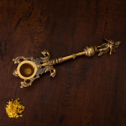 Brass Garuda Ahuti Spoon (10.5 Inch)