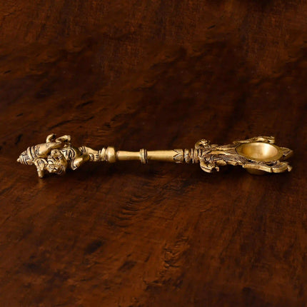 Brass Dancing Ganesha Ahuti Spoon (10.5 Inch)