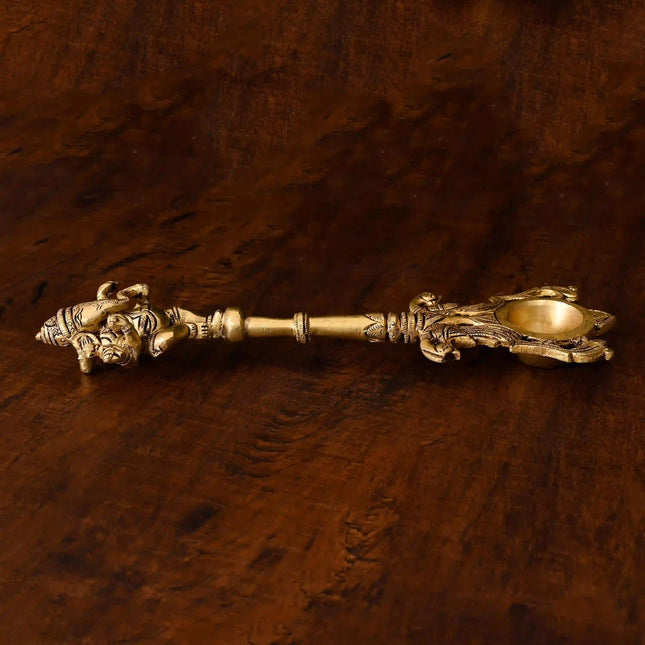 Brass Dancing Ganesha Ahuti Spoon (10.5 Inch)