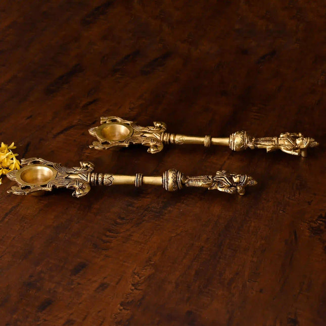 Brass Vishnu Lakshmi Ahuti Spoon Set (10.5 Inch)