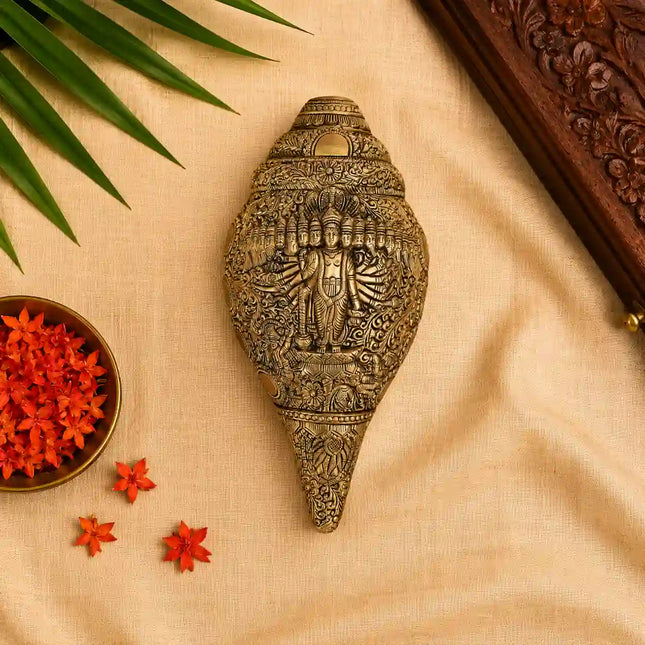 Brass Vishwaroopam Vishnu Conch (9.5 Inch)