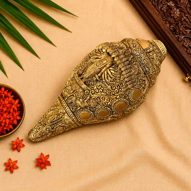 Brass Vishwaroopam Vishnu Conch (9.5 Inch)