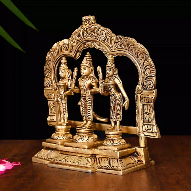 Brass Standing Lord Murugan With Devasena And Valli Idol Set (8.5 Inch)