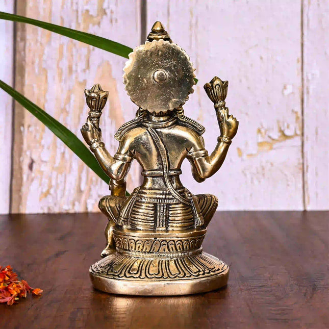 Brass Goddess Sitting Lakshmi Idol (6.8 Inch)
