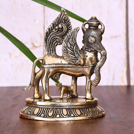 Brass Kamdhenu Cow With Calf Idol