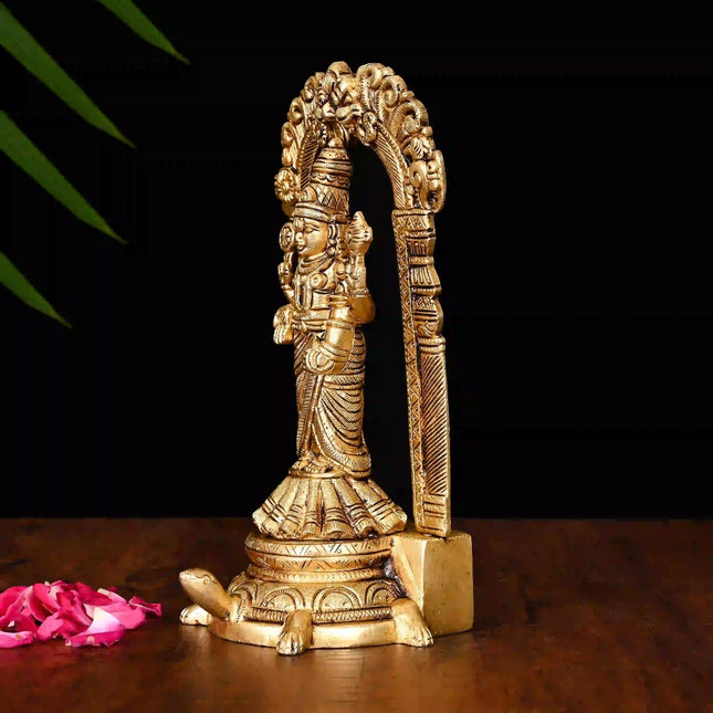 Brass Standing Tirupati Balaji/Venkateshwar Idol On Tortoise (8 Inch)