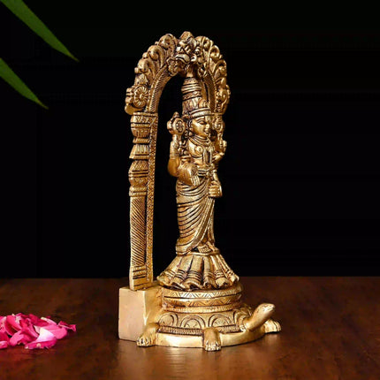 Brass Standing Tirupati Balaji/Venkateshwar Idol On Tortoise (8 Inch)