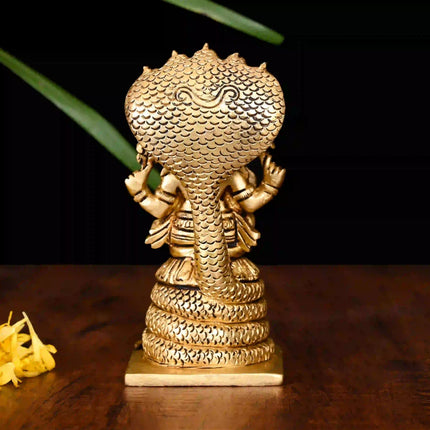 Brass Sitting Ganesha On Sheshnaag Idol (5 Inch)