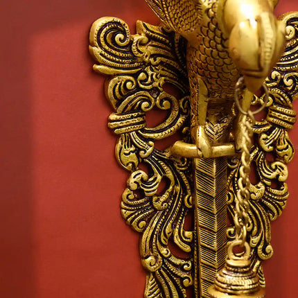 Brass Parrot Wall Hanging With Bell (16 Inch)