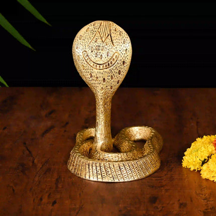 Brass Shivalinga Naaga Figurine (7 Inch)