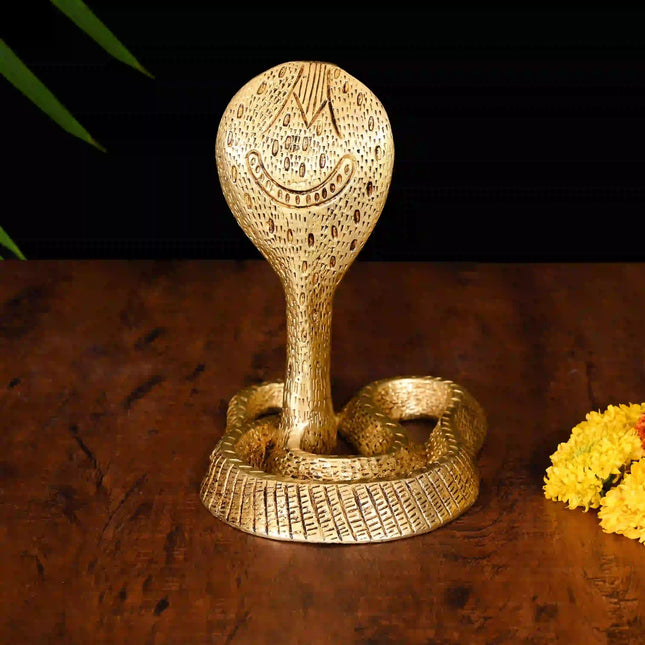 Brass Shivalinga Naaga Figurine (7 Inch)