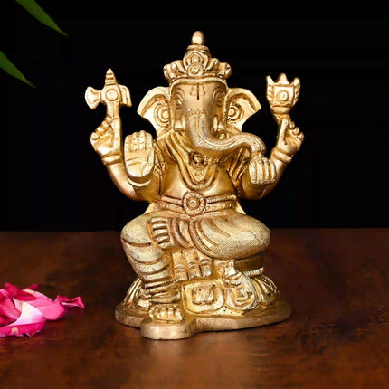 Brass Superfine Sitting Ganesha Idol (4.8 Inch)