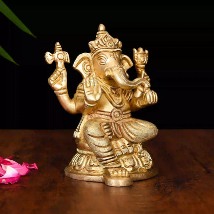 Brass Superfine Sitting Ganesha Idol (4.8 Inch)