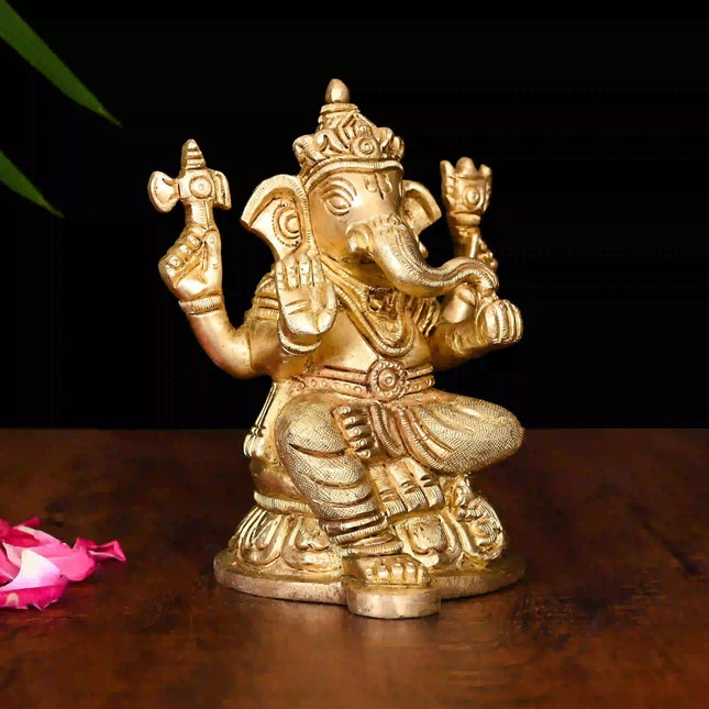 Brass Superfine Sitting Ganesha Idol (4.8 Inch)