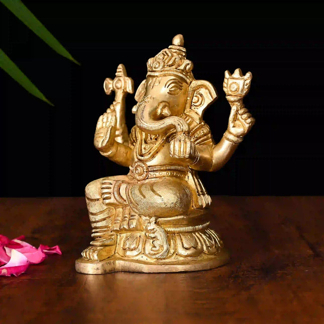 Brass Superfine Sitting Ganesha Idol (4.8 Inch)