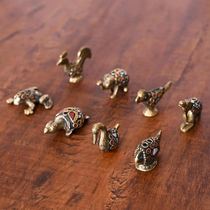 Brass Stone Work Animal Figurine Incense Holder Set