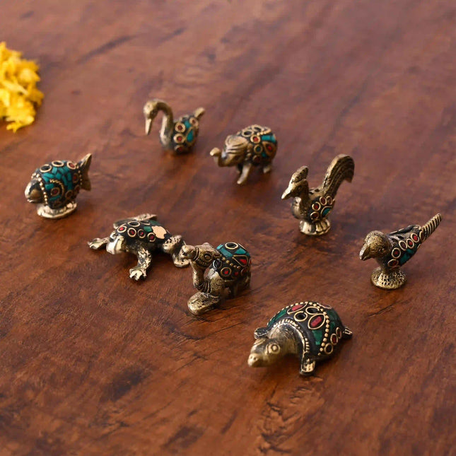 Brass Stone Work Animal Figurine Incense Holder Set