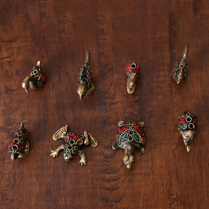 Brass Stone Work Animal Figurine Incense Holder Set