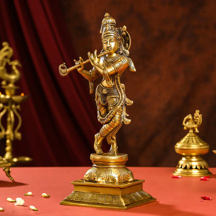 Brass Superfine Standing Lord Krishna Idol (15 Inch)