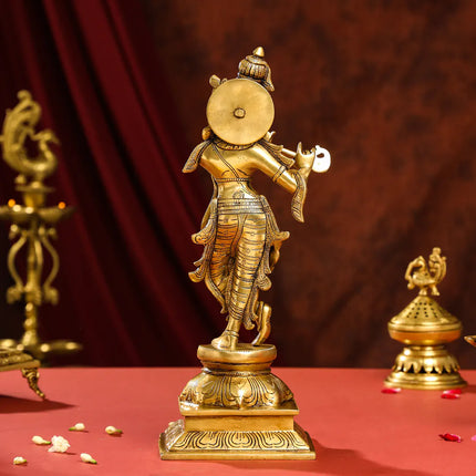 Brass Superfine Standing Lord Krishna Idol (15 Inch)