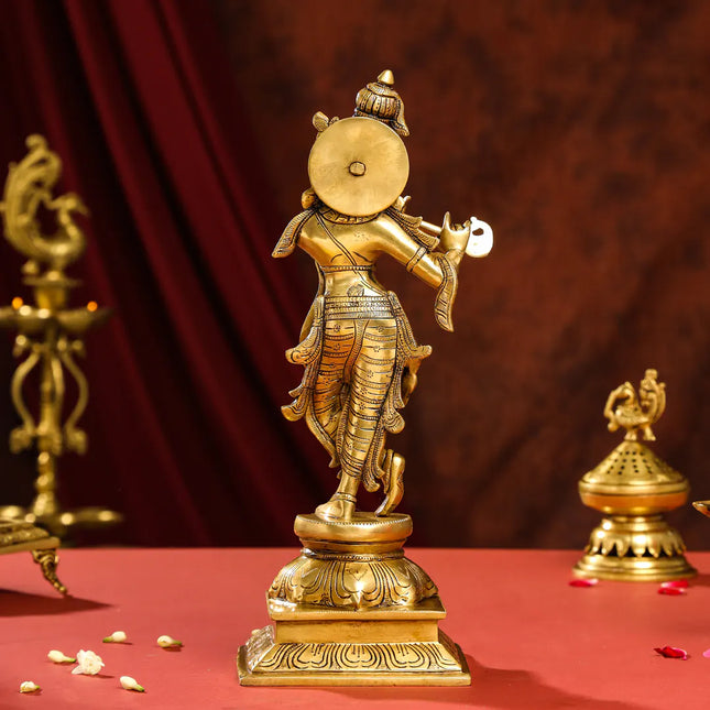 Brass Superfine Standing Lord Krishna Idol (15 Inch)