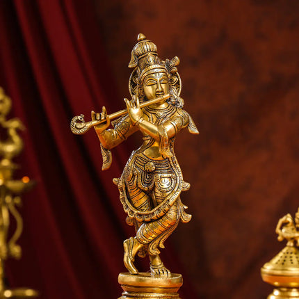 Brass Superfine Standing Lord Krishna Idol (15 Inch)