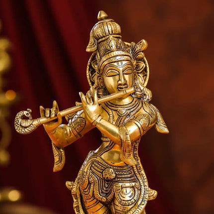 Brass Superfine Standing Lord Krishna Idol (15 Inch)